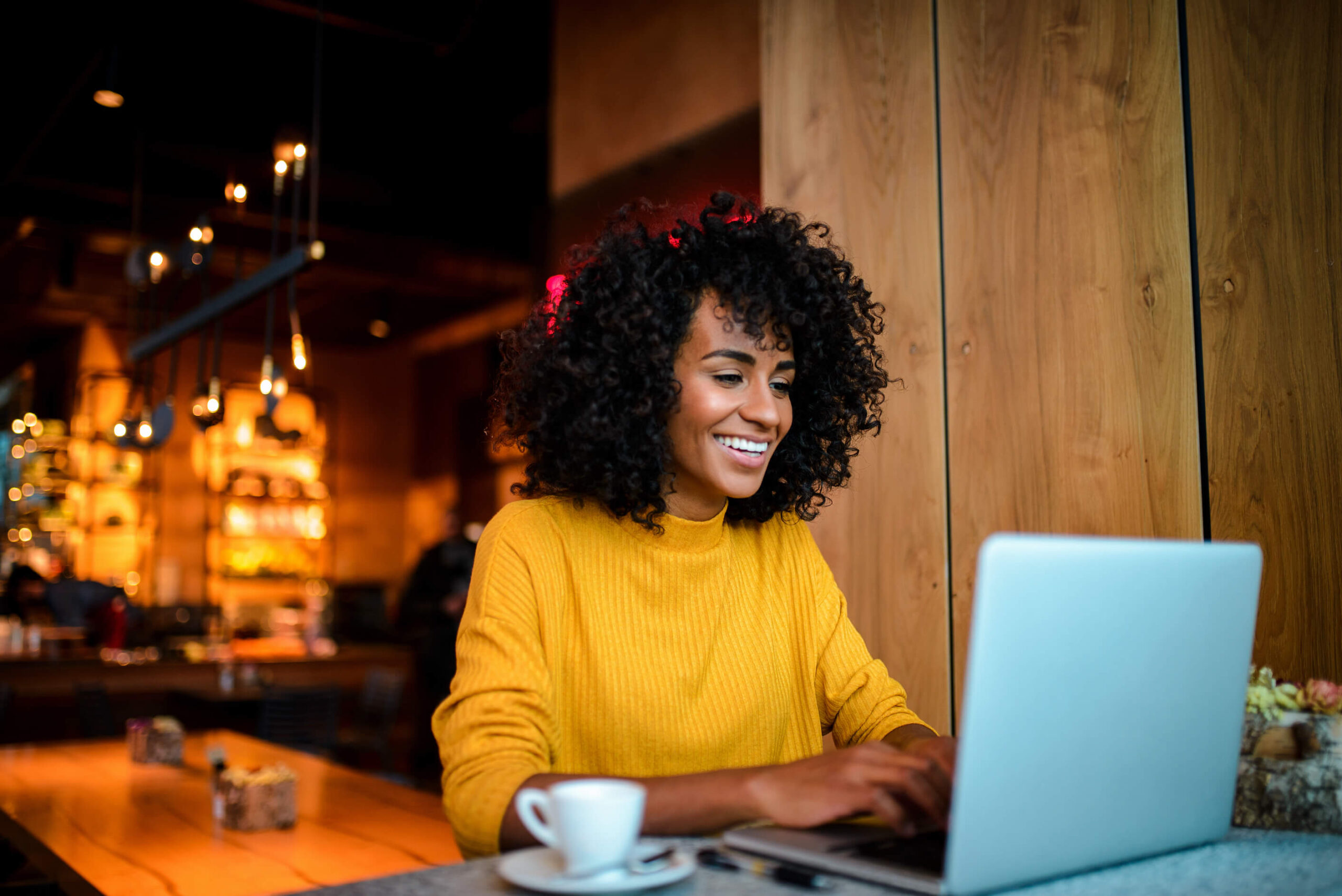 smiling businesswoman cafe