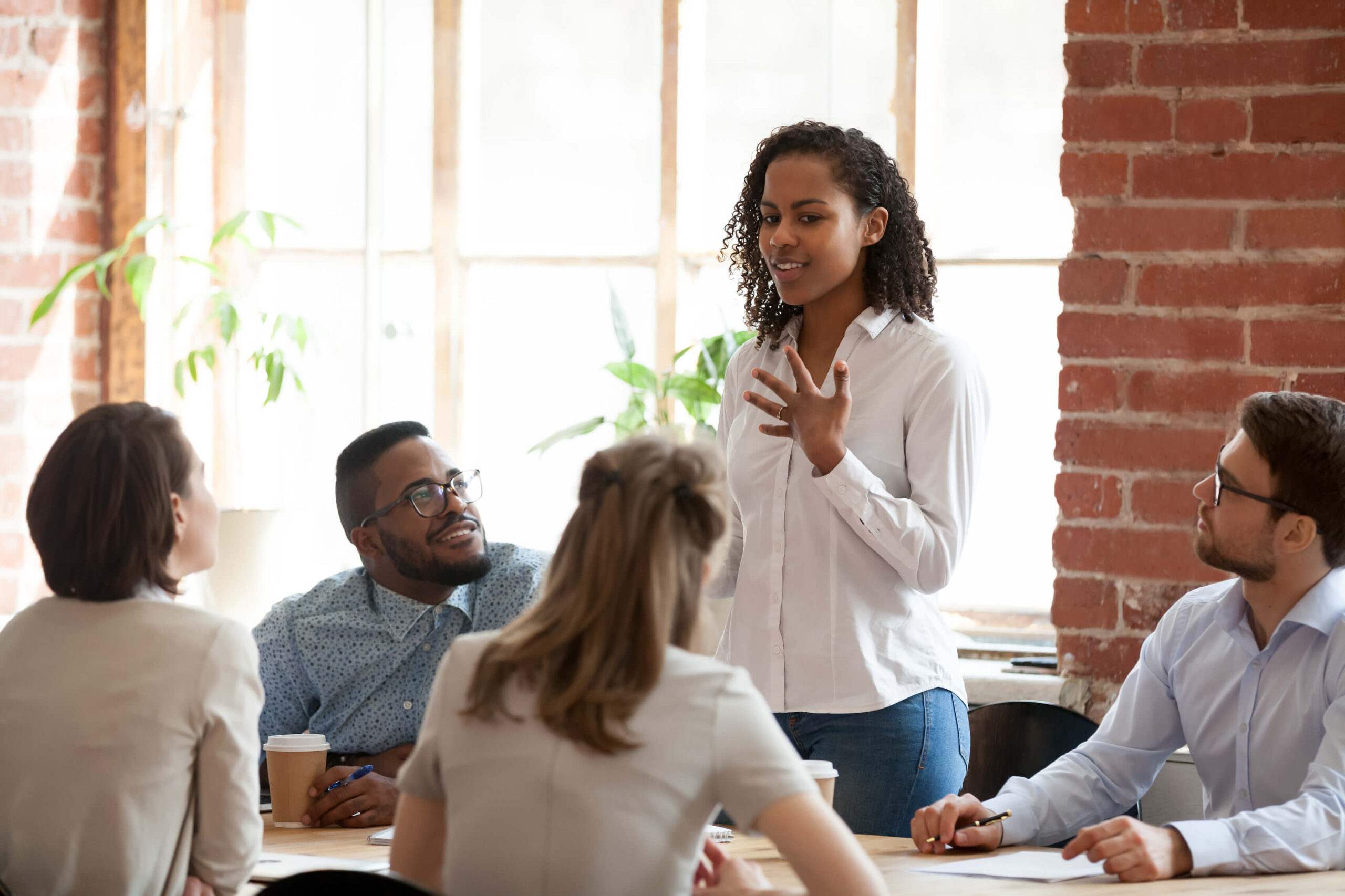 woman gives work presentation