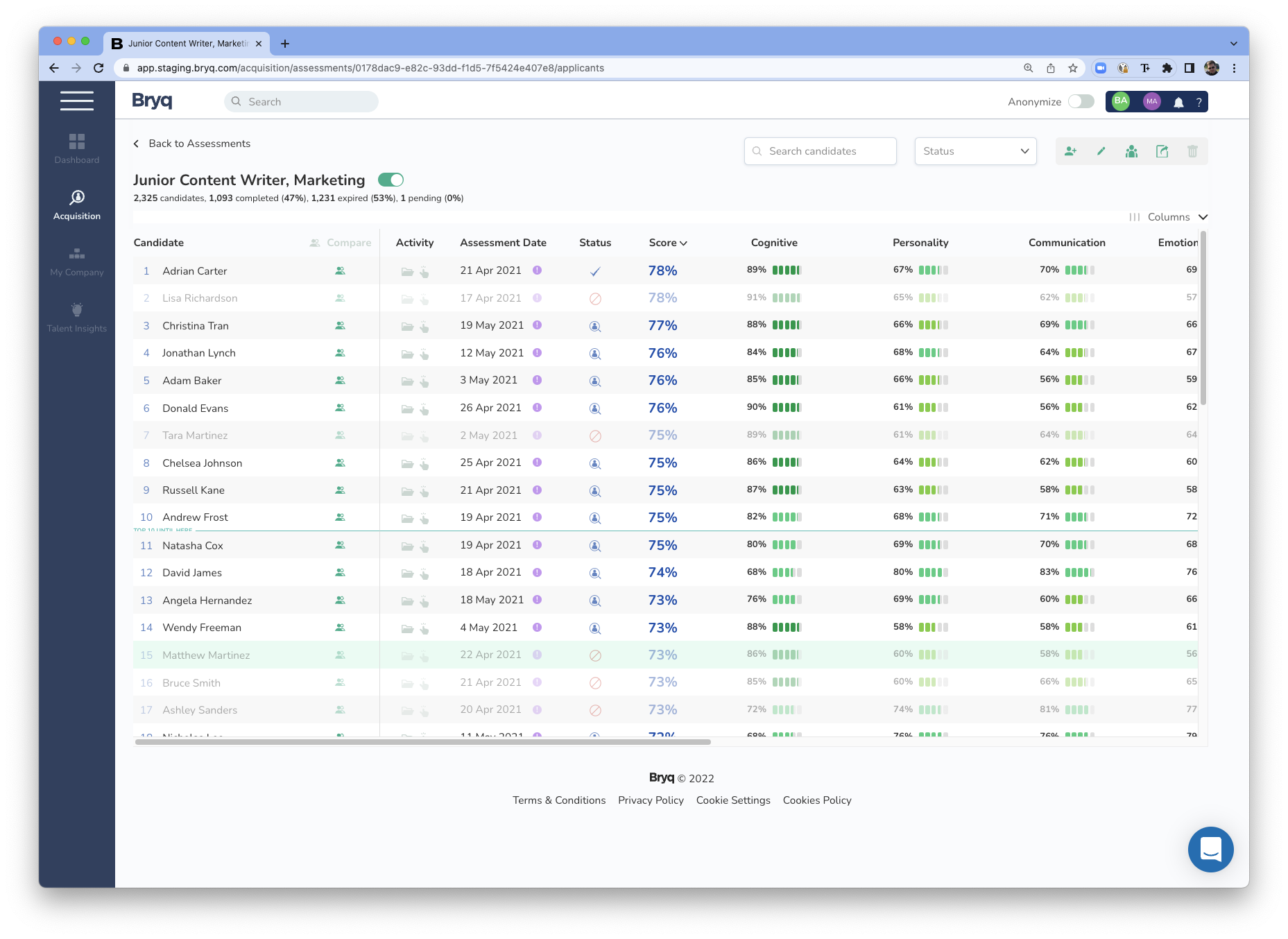 screenshot of the Bryq and Jobvite integration